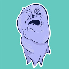 Image of a funny ghost. Sticker with a ghost. Halloween sticker. Cartoon character for comics and postcards – ghost. Vector image