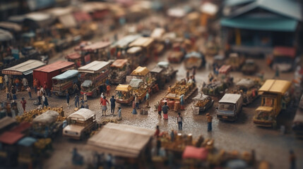 street in the city market scene, miniature. Generative AI