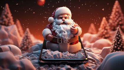 Santa Claus sitting on snow and looking at the camera.
