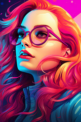 Couverture de livre illustration d'une belle femme rousse à lunettes » IA générative - obrazy, fototapety, plakaty