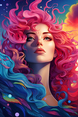 Couverture de livre illustration d'une belle femme aux couleurs arc-en-ciel &raquo; IA g&eacute;n&eacute;rative