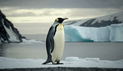 Fototapeta premium amazing penguin on the snow photography, Generative AI