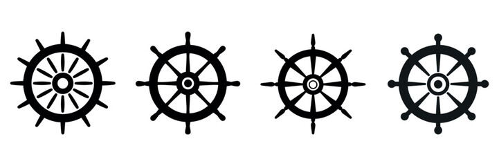 Obraz premium Steering wheel.Set of boat steering wheel in flat style. Vector illustration