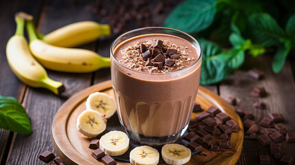 A chocolate smoothie with bananas