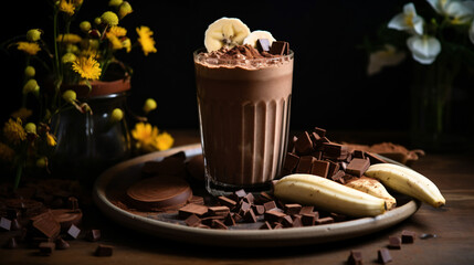 A chocolate smoothie with bananas