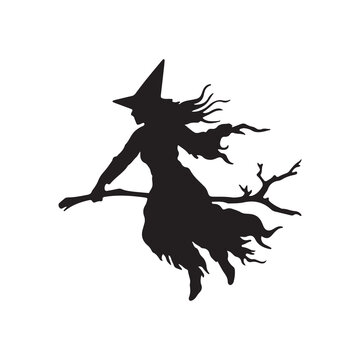 Witch halloween design set with siluet style and black and white color