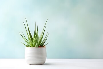 Aloe vera in pot on white table background.