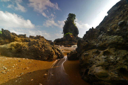 Rock formations, Karang Agung beach, Kebumen, Central Java, Indonesia