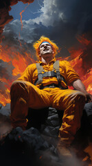 Obraz premium Sinister Creation: The Evil Halloween Clown's Haunting Visage by Generative AI