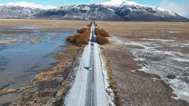 Country Road At El Calafate In Patagonia Argentina. Nature Landscape. Travel Background. Patagonia Argentina. Stunning Ecosystem. Country Road At El Calafate In Patagonia Argentina.