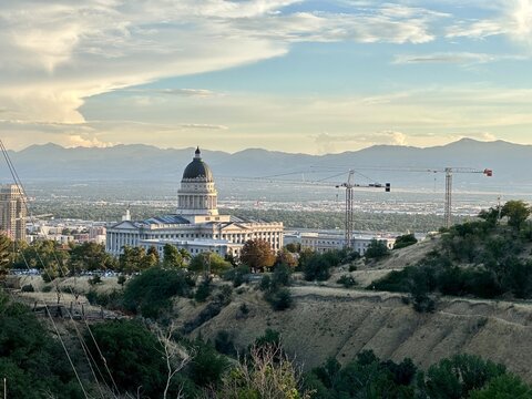 Cranes around Utah State Capitol Building, Capitol Hill, Salt Lake City, Utah, USA