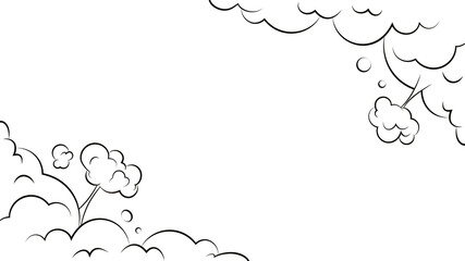 Comic clouds frame. Cartoon puff cloud frame on transparent background. Boom, pow effect. Explosion with puffs of smoke. - obrazy, fototapety, plakaty