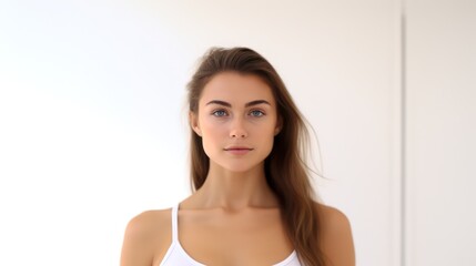 Obraz premium Close up portrait of a pretty young lady and tender glance looking on camera. Non-existent person