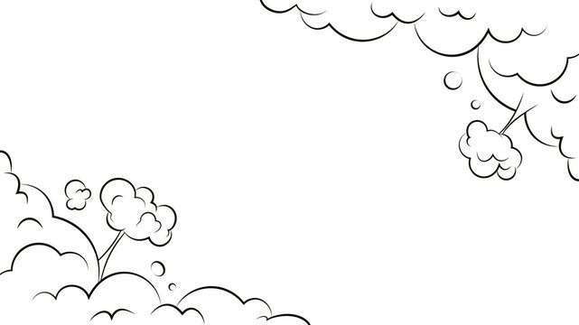 Comic clouds frame. Cartoon puff cloud frame on transparent background. Boom, pow effect. Explosion with puffs of smoke.