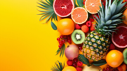 A colorful background with a variety of fruit - obrazy, fototapety, plakaty