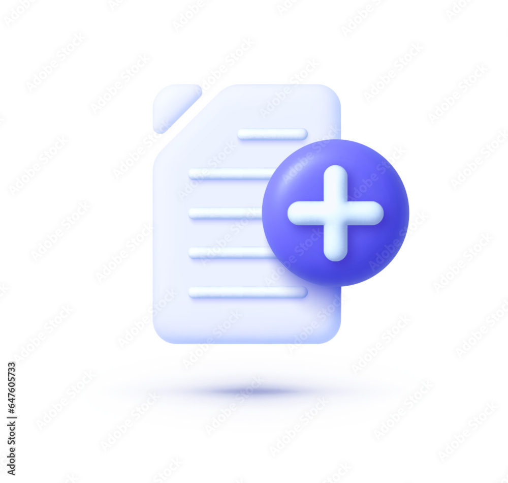 Fototapete File plus 3d. Design element. Button for mobile app design. Vector design
