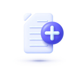 Fototapeta premium File plus 3d. Design element. Button for mobile app design. Vector design