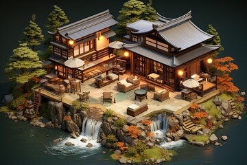 Isometric clean image of an old Japanese