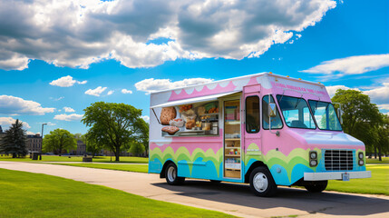 A colorful ice cream truck