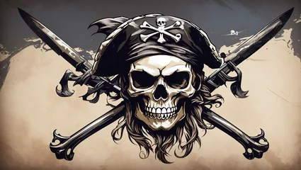 Fotobehang Create a logo where the "1N" is incorporated into a skull and crossbones pirate flag, embodying the spirit of adventure on the high seas © ponpary