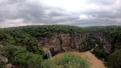 Fototapeta na wymiar The Rajdari and Devdari waterfalls are located within the lush green Chandraprabha Wildlife Sanctuary