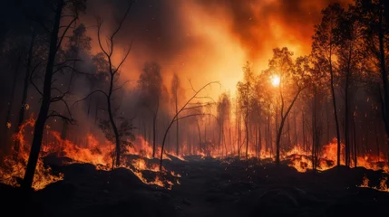 Fotobehang Forest fires exacerbated by climate change, highlighting urgent need for environmental consciousness and proactive action against ecological threats. © Gregory O'Brien