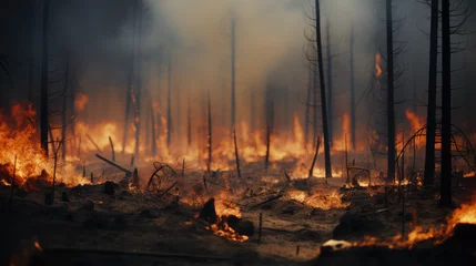 Fototapeten Forest fires exacerbated by climate change, highlighting urgent need for environmental consciousness and proactive action against ecological threats. © Gregory O'Brien