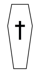 A coffin, black and white vector silhouette illustration of casket funerary box with cross, isolated on white