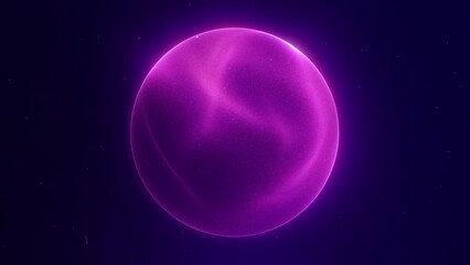 Purple flowing energy ball with particles field. Abstract  magic sphere with plasma glow. Energetic and powerful orb. Virtual reality. Violet electric core on dark bacground. 4K 60 fps video loop.