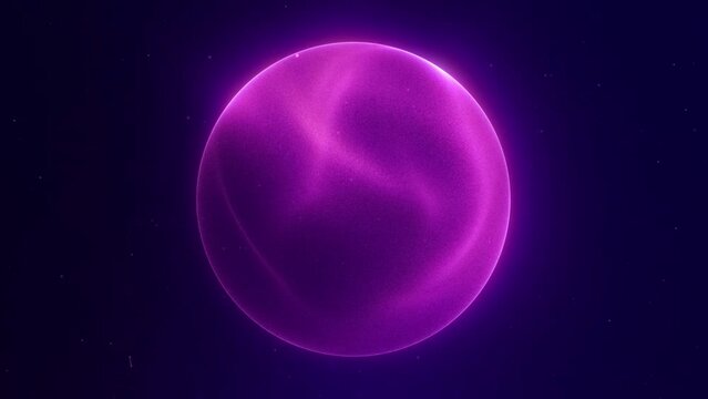 Purple flowing energy ball with particles field. Abstract  magic sphere with plasma glow. Energetic and powerful orb. Virtual reality. Violet electric core on dark bacground. 4K 60 fps video loop.