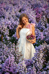 Woman in a summer dress, surrounded by wildflowers at sunset, gracefully holds a colorful bouquet. Meadow Elegance, Wildflower Sunset Stroll. Floral Beauty