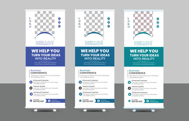Roll up banner design template, vertical, abstract background, pull up design, modern x-banner, template.