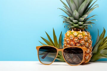 Tropical chic Pineapple sunglasses on a white background with stylish mockup board