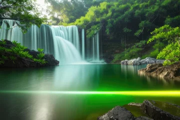 Foto auf Leinwand View of Green Lake with waterfall © shahrilkhmd