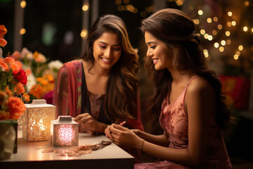 Obraz na płótnie Canvas Indian women wishing to each other of traditional festival diwali