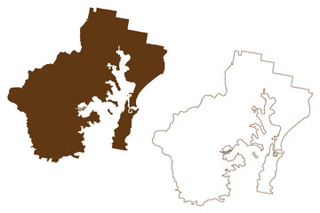 City of Lake Macquarie (Commonwealth of Australia, New South Wales, NSW) map vector illustration, scribble sketch Lake Macquarie map