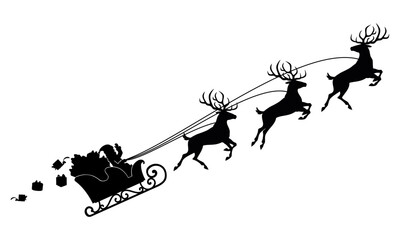santa claus riding sleigh silhouette