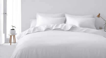 Fototapeta na wymiar Minimalistic milk white Geometric Pattern Cotton Sheets for Serene Bedrooms