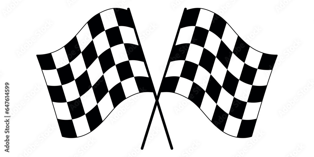 Poster Two crossed racing flags. Vector isolated racing flags. Simple drawing of racing flags.