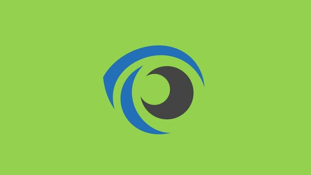 Creative eye logo animation, isolated on green screen background