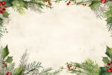 Fototapeta na wymiar christmas background with holly and berries