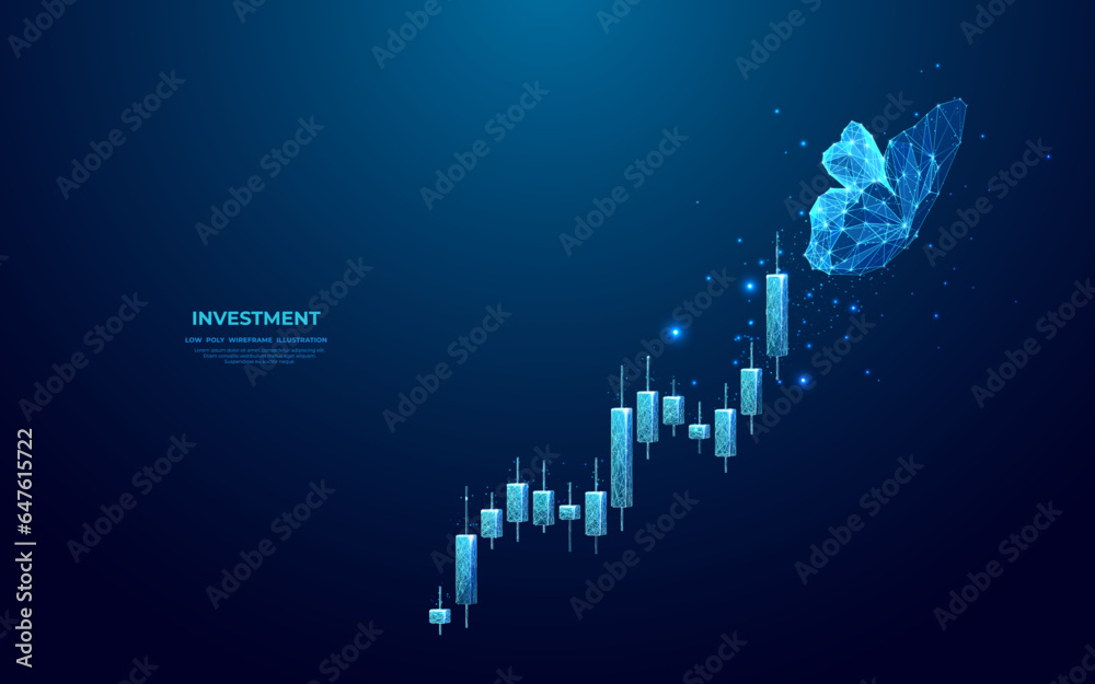 Aufkleber abstract butterfly flutters over a digital growing graph. boosting sell. stock market icon. investme