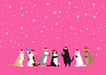 Obraz na płótnie Canvas カラフルなカメラでクリスマスを撮る7匹の猫