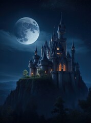 Night view of the castle. Generative Ai