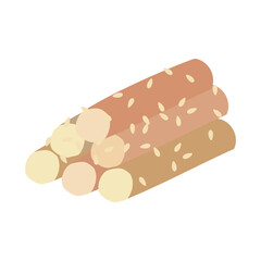 たたきごぼう。フラットなベクターイラスト。
Burdock root seasoned with sesame. Flat designed vector illustration.