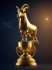 Gold goat trophy cup in a night background generative ai.