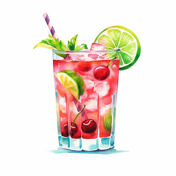 Watercolor Mai Tai cocktail