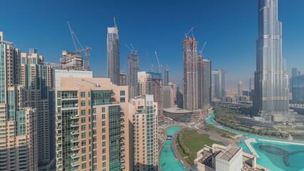Panorama of downtown Dubai city aerial timelapse