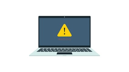 Warning security on laptop. Warning notification security animation. 4K high quality