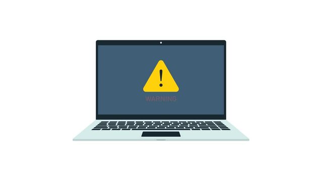 Warning security on laptop. Warning notification security animation. 4K high quality